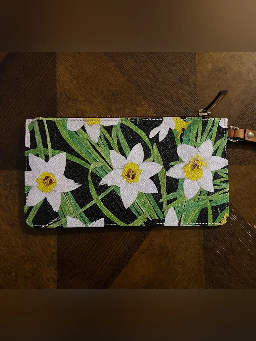 Dooney & Bourke Black Floral Wallet with White Daffodils.